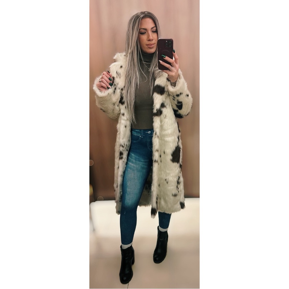 Stylish Faux Fur Cow printed  Women's Coat